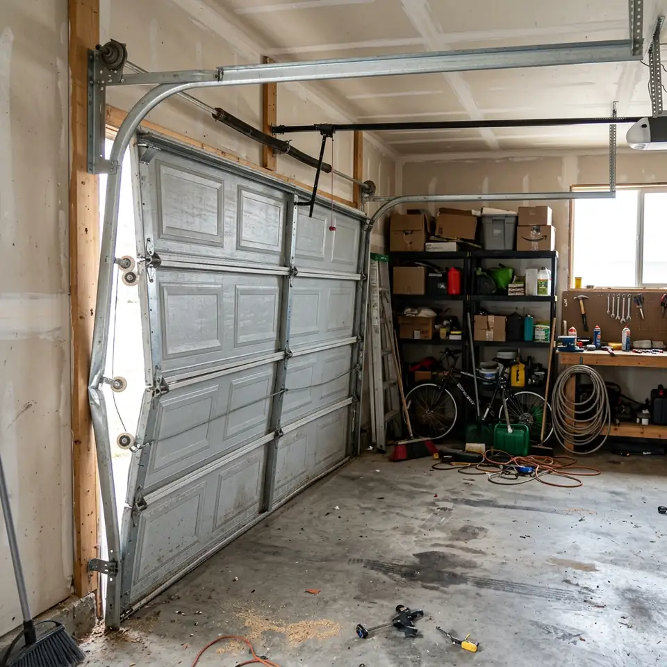 Garage door hanging crooked with rollers out of the vertical track